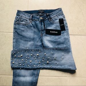 bebe jeans with pearls